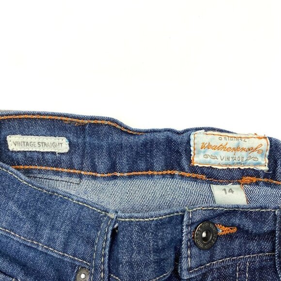 Weatherproof Vintage Straight Boys size 14 Dark Wash Blue Denim Jeans - Picture 4 of 5